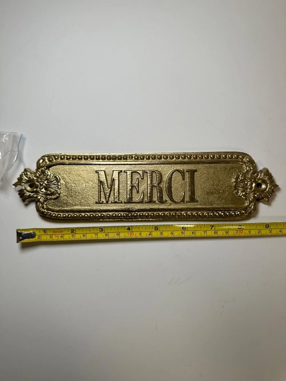 NIB French Merci Thank You Gold Metal Wall Decor Sign Plaque by Anthropologie